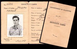 לוט 117 – תעודת זהות מנדט בריטי פלשתינה מס' 75092, יוסף פרז, מחוז חיפה/שומרון | Lot 117 – British Mandate Palestine Identity Card No. 75092, Yoseph Perez, Haifa & Samaria District