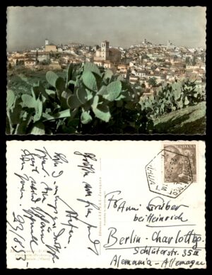 לוט 121 – גלויה ספרד גרנדה אלבאיסין עם בול פרנקו, נשלחה לברלין | Lot 121 – Spain Granada Albaicín Colorized Postcard with Franco Stamp, Sent to Berlin