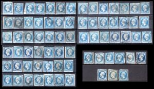 לוט 135 – אוסף גדול ~80-100 בולי צרפת "אמפיר פראנק" 20 סנטים כחול נפוליון III | Lot 135 – Large Collection ~80-100 France "Empire Franc" 20c Blue Napoleon III Stamps