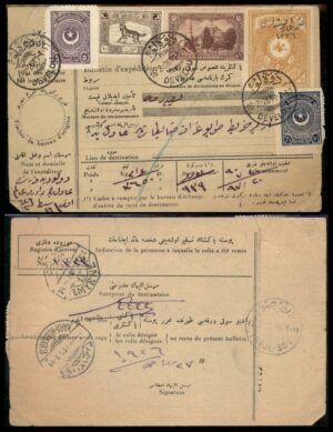 לוט 142 – בולטן חבילות דואר עות'מאני דבלי עם ריבוי בולים עות'מאנים | Lot 142 – Ottoman Parcel Post Bulletin, Develi, with Multiple Ottoman Stamps