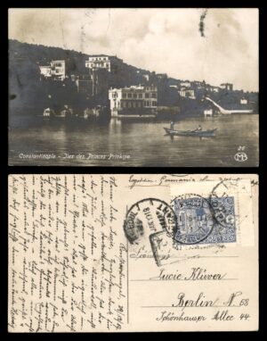 לוט 150 – גלויה קונסטנטינופול "איי הנסיכים פרינקיפו" עם בולים עות'מאניים, לברלין | Lot 150 – Constantinople "Princes Islands Prinkipo" Postcard, Ottoman Stamps, to Berlin
