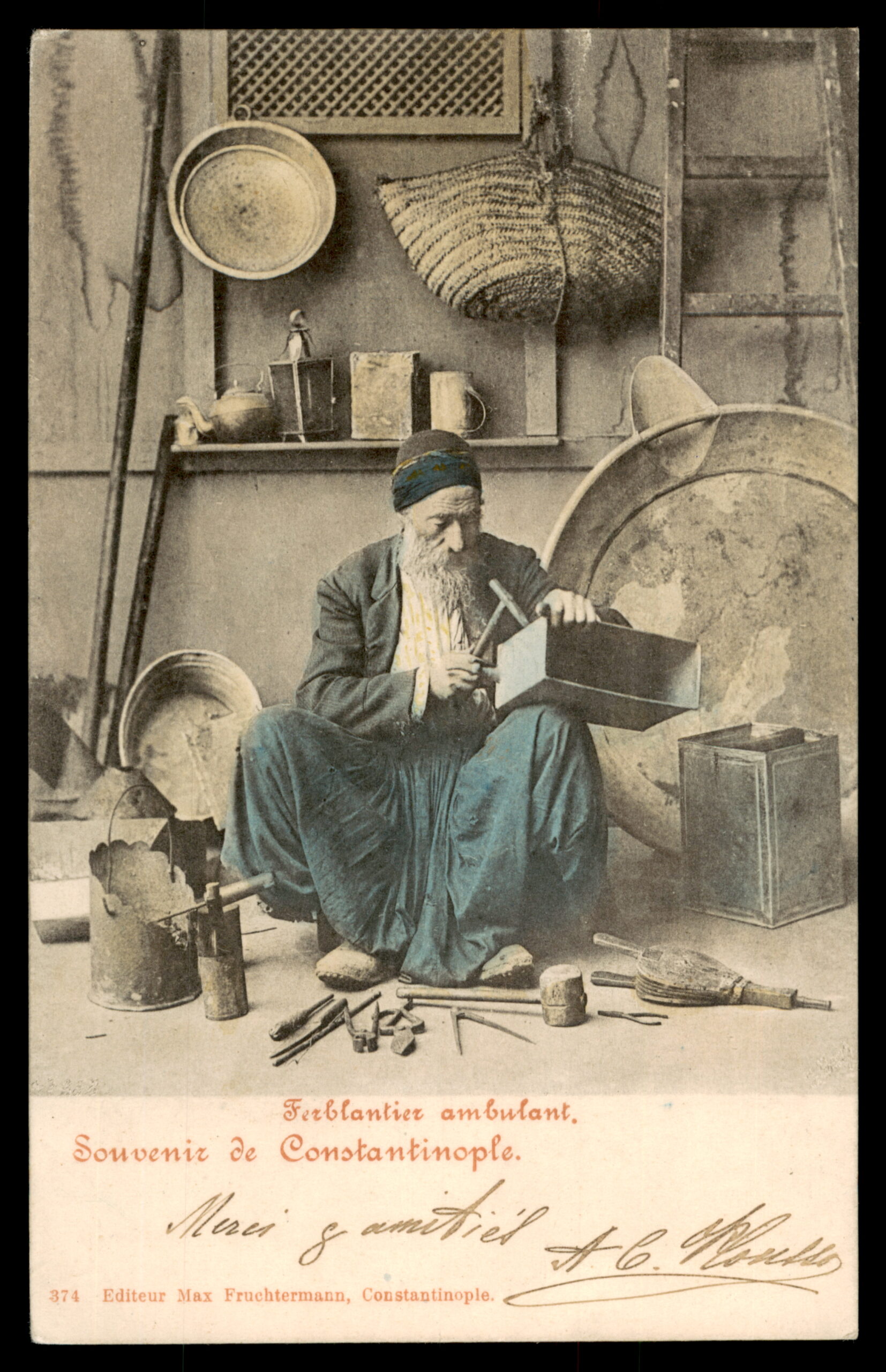 לוט 201 – גלויה קונסטנטינופול – פחח נודד, מקס פרוכטרמן | Lot 201 – Constantinople Postcard – Itinerant Tinsmith, Max Fruchtermann