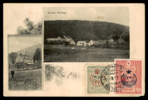 לוט 205 – גלויה גרמנית קלוסטר שנאו – דואר עות'מאני גלטה לפרה | Lot 205 – German Postcard Kloster Schönau – Ottoman Post Galata to Pera