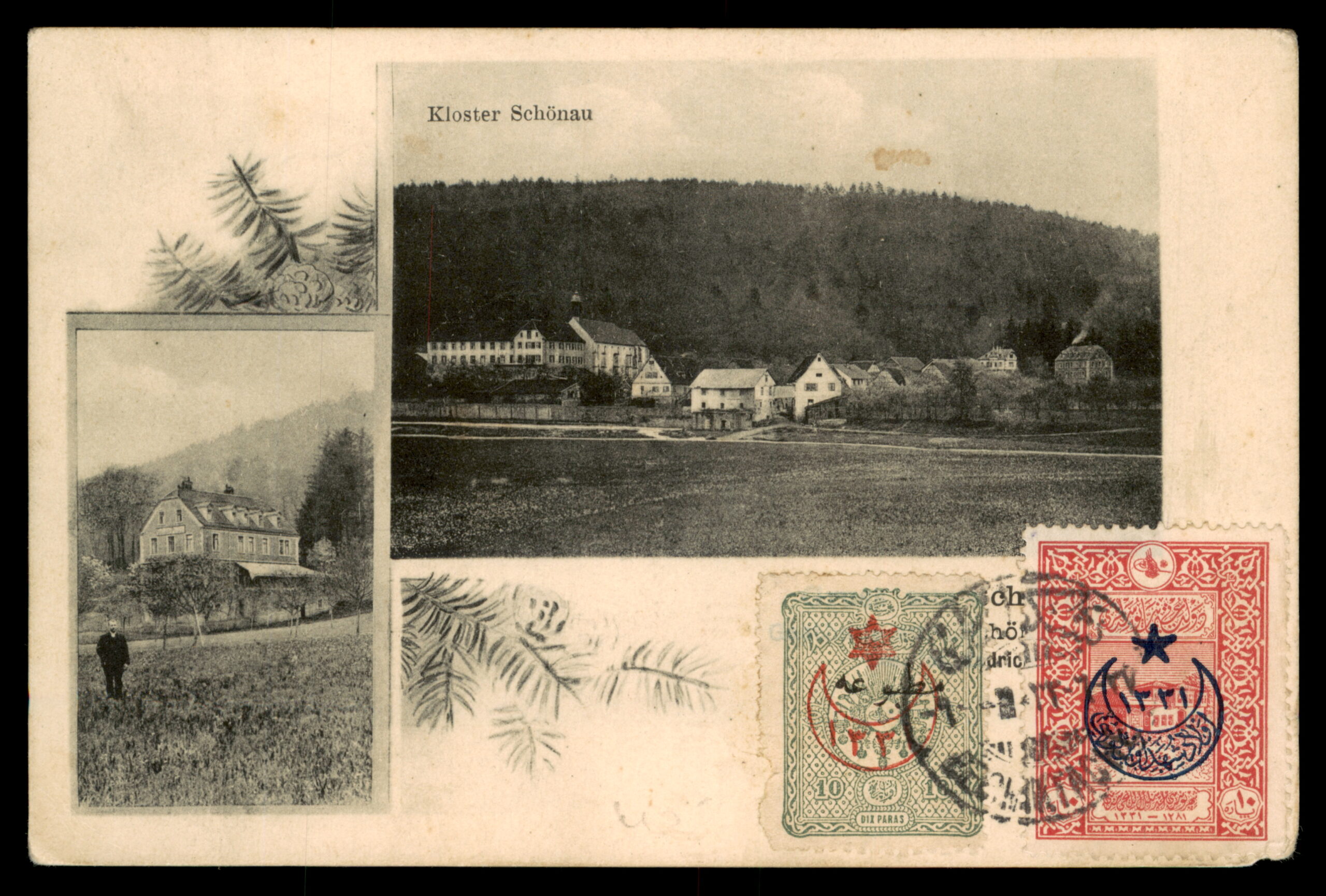 לוט 205 – גלויה גרמנית קלוסטר שנאו – דואר עות'מאני גלטה לפרה | Lot 205 – German Postcard Kloster Schönau – Ottoman Post Galata to Pera