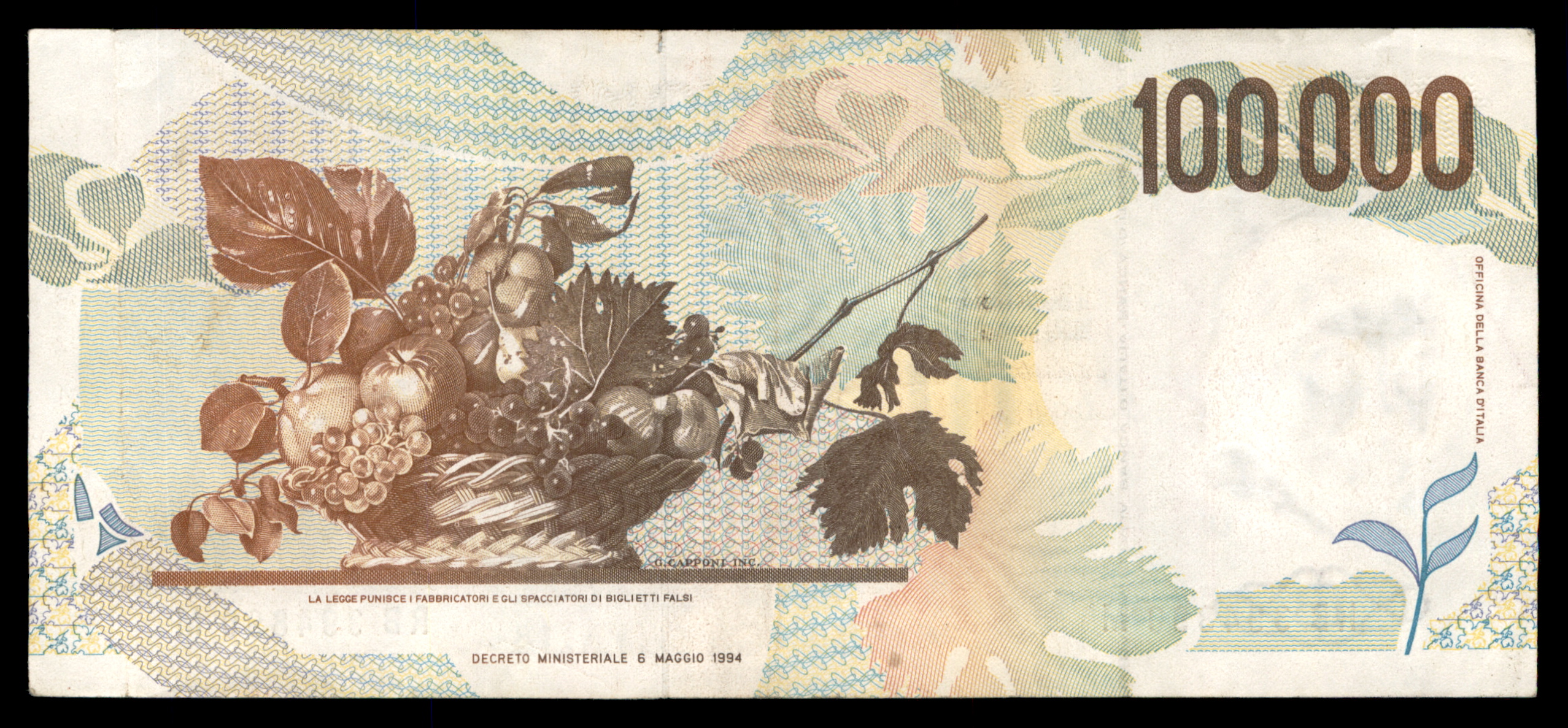 לוט 215 – שטרות איטליה – 100,000 לירה, קרוואג'ו, בנקו ד'איטליה | Lot 215 – Italy Banknotes – 100,000 Lire, Caravaggio, Banca d'Italia – תמונה 11