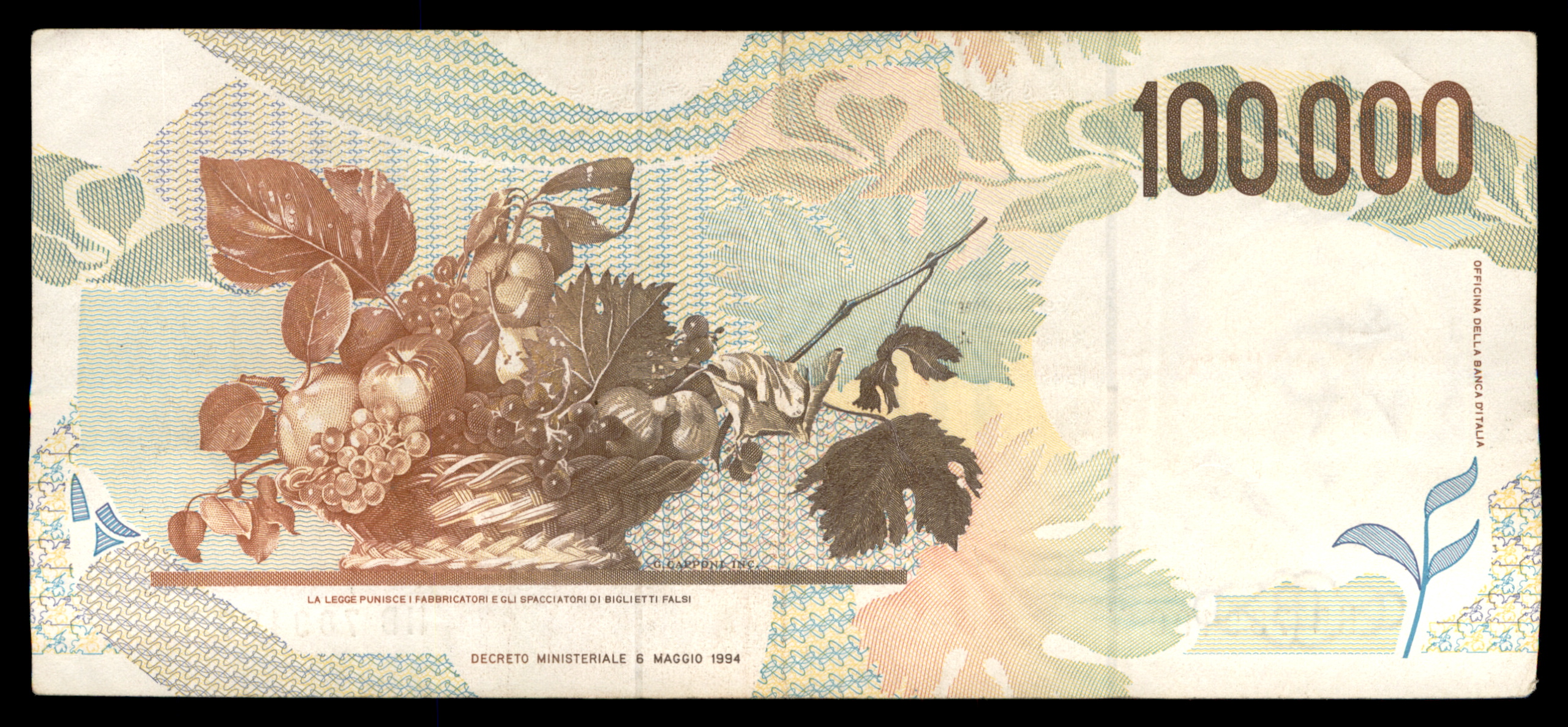 לוט 215 – שטרות איטליה – 100,000 לירה, קרוואג'ו, בנקו ד'איטליה | Lot 215 – Italy Banknotes – 100,000 Lire, Caravaggio, Banca d'Italia – תמונה 13