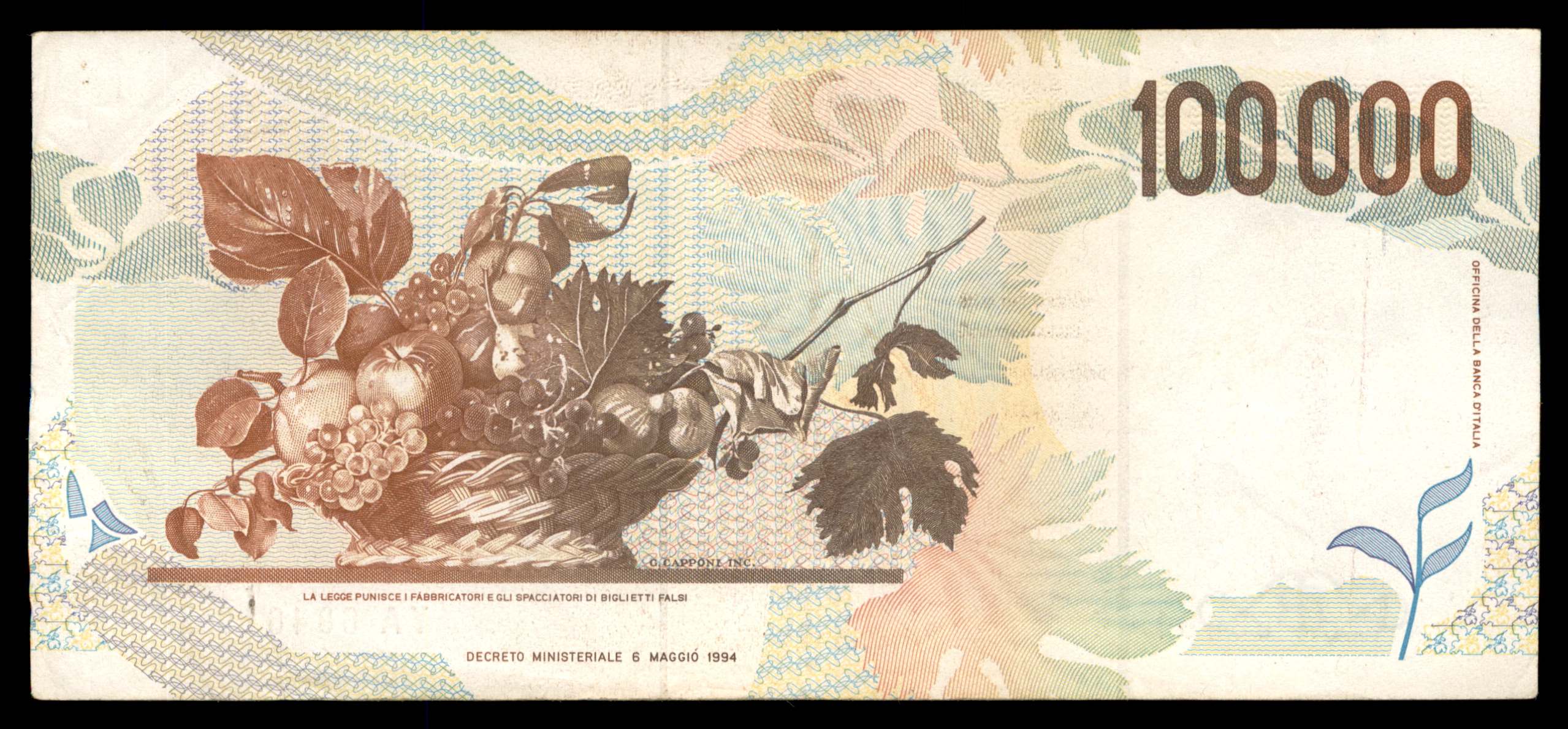 לוט 215 – שטרות איטליה – 100,000 לירה, קרוואג'ו, בנקו ד'איטליה | Lot 215 – Italy Banknotes – 100,000 Lire, Caravaggio, Banca d'Italia – תמונה 15