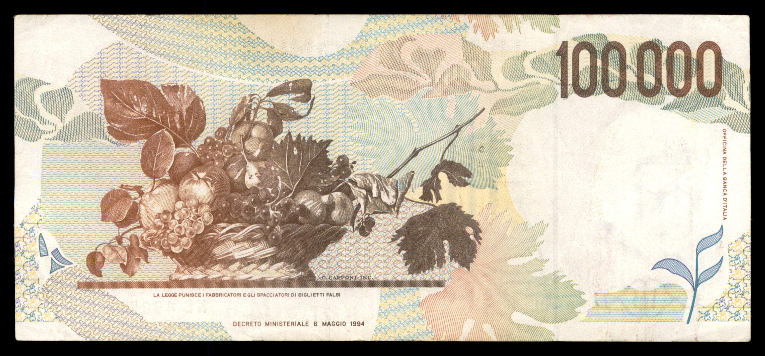 לוט 215 – שטרות איטליה – 100,000 לירה, קרוואג'ו, בנקו ד'איטליה | Lot 215 – Italy Banknotes – 100,000 Lire, Caravaggio, Banca d'Italia – תמונה 17