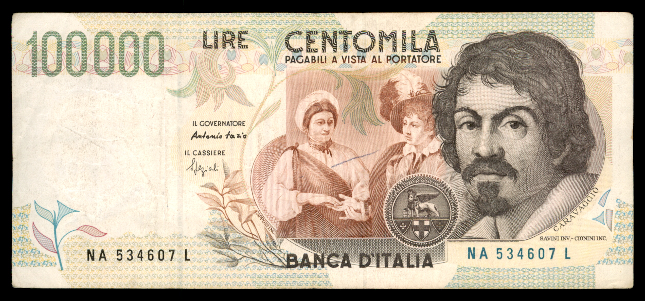 לוט 215 – שטרות איטליה – 100,000 לירה, קרוואג'ו, בנקו ד'איטליה | Lot 215 – Italy Banknotes – 100,000 Lire, Caravaggio, Banca d'Italia – תמונה 2