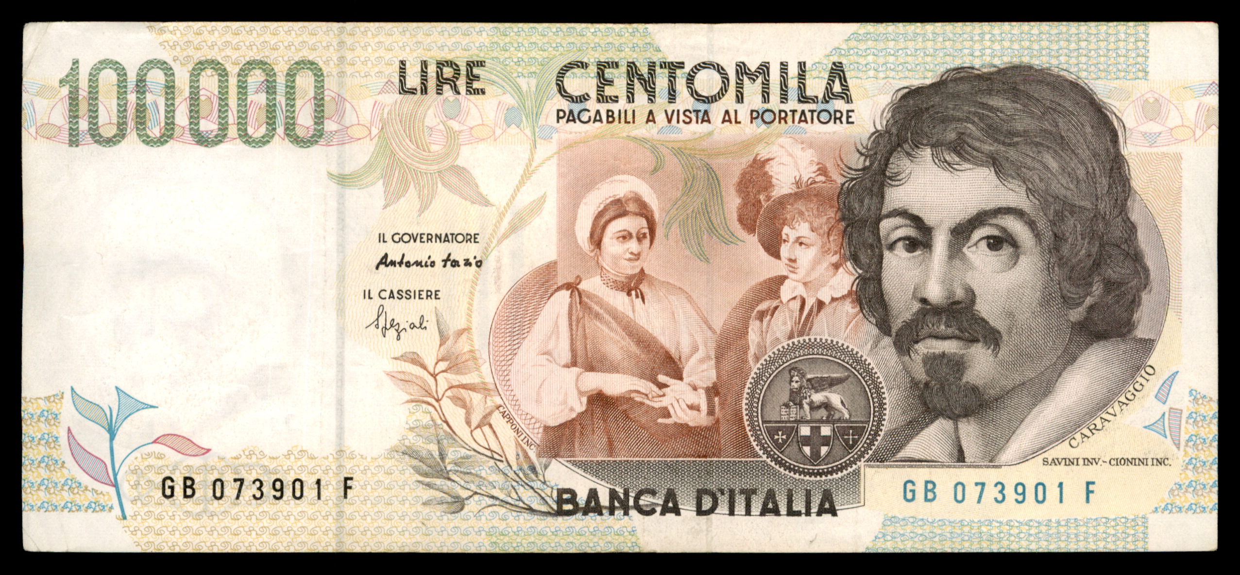 לוט 215 – שטרות איטליה – 100,000 לירה, קרוואג'ו, בנקו ד'איטליה | Lot 215 – Italy Banknotes – 100,000 Lire, Caravaggio, Banca d'Italia – תמונה 4