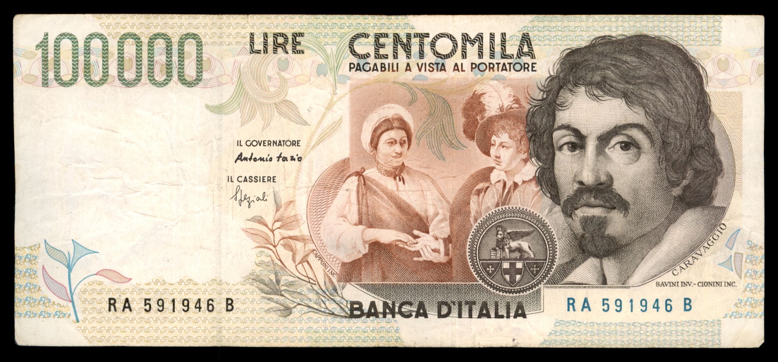 לוט 215 – שטרות איטליה – 100,000 לירה, קרוואג'ו, בנקו ד'איטליה | Lot 215 – Italy Banknotes – 100,000 Lire, Caravaggio, Banca d'Italia – תמונה 8