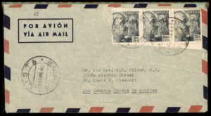 לוט 66 – מעטפת דואר אוויר ספרדית במלחמת העולם ה-2, ספרד לסנט לואיס מיזורי, ארה"ב | Lot 66 – Spain WWII Airmail Cover: Spain to St. Louis Missouri, USA, WWII Era