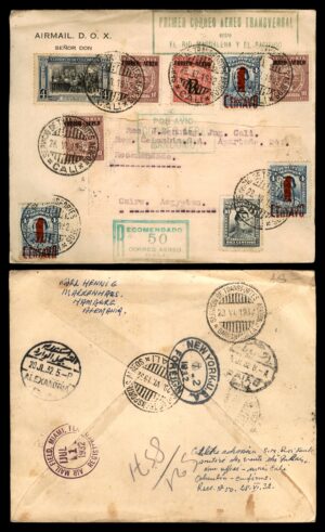 Lot 35 – Colombia D.O.X. First Transversal Airmail Cover to Egypt 1932 | מכתב דואר אוויר קולומביה D.O.X. ראשון למצרים 1932