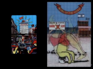 Lot 23 - Israel Humorous Postcards: Tel Aviv "King of the Beach" & Traffic Scene | גלויות הומוריסטיות ישראל: "מלך החוף" ותל אביב