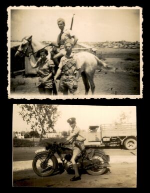 Lot 10 - Vintage Photo Postcards: Palestine/Israel Military Scenes, Horse & Motorcycle, c.1940s | גלויות תצלום: סצנות צבאיות פלשתינה/ישראל, סוס ואופנוע, כ-1940